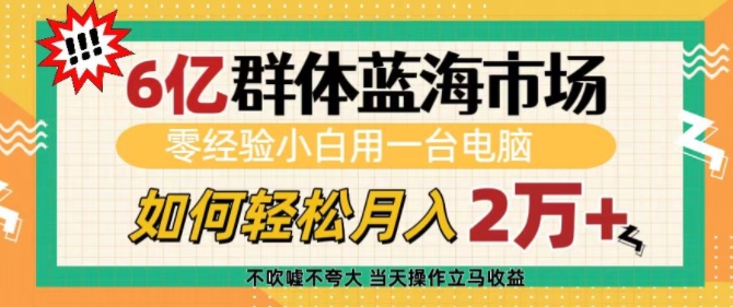 6亿群体蓝海市场，零经验小白用一台电脑，如何轻松月入过w【揭秘】-川融创客