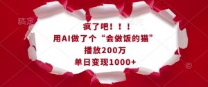 疯了吧！用AI做了个“会做饭的猫”，播放200万，单日变现1k-川融创客