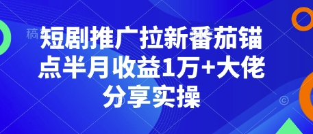 短剧推广拉新番茄锚点半月收益1万+大佬分享实操-川融创客