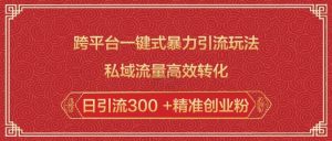 跨平台一键式暴力引流玩法，私域流量高效转化日引流300 +精准创业粉-川融创客
