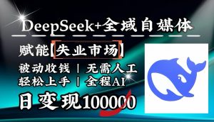 降维打击，DeepSeek+失业市场，全自动操作，结合人人刚需，单月利润轻松破100000＋-川融创客