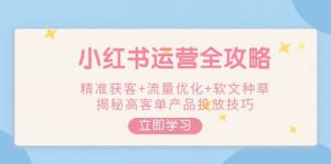 小红书运营全攻略,精准获客+流量优化+软文种草,揭秘高客单产品投放技巧-川融创客