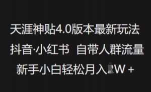 天涯神贴4.0版本最新玩法，抖音·小红书自带人群流量，新手小白轻松月入过W-川融创客