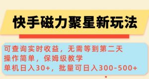 快手磁力新玩法，可查询实时收益，单机30+，批量可日入3到5张【揭秘】-川融创客