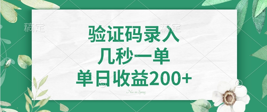 验证码录入，几秒一单，单日收益200+-川融创客