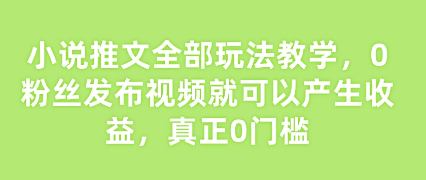 小说推文全部玩法教学，0粉丝发布视频就可以产生收益，真正0门槛-川融创客