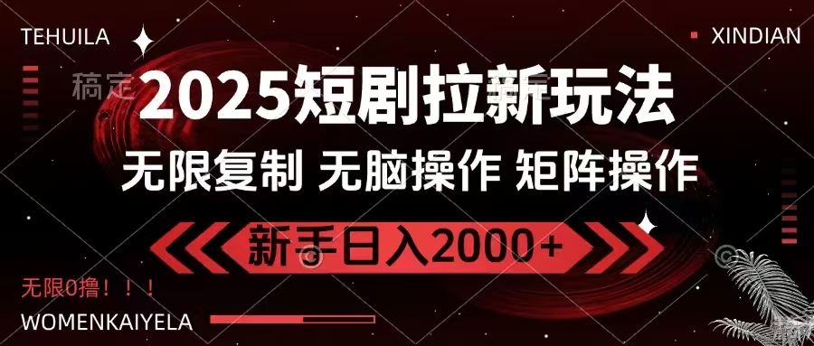 2025短剧拉新玩法，无需注册登录，无限0撸，无脑批量操作日入2000+-川融创客