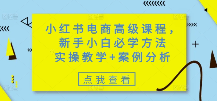 小红书电商高级课程,新手小白必学方法,实操教学+案例分析-川融创客