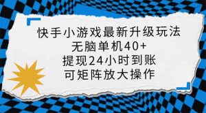 快手小游戏最新版升级玩法，新风口，无脑单机日入40+，可批量放大，小...-川融创客