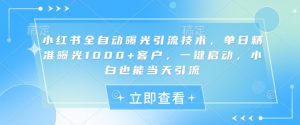 小红书全自动曝光引流技术，单日精准曝光1000+客户，一键启动，小白也能当天引流【揭秘】-川融创客