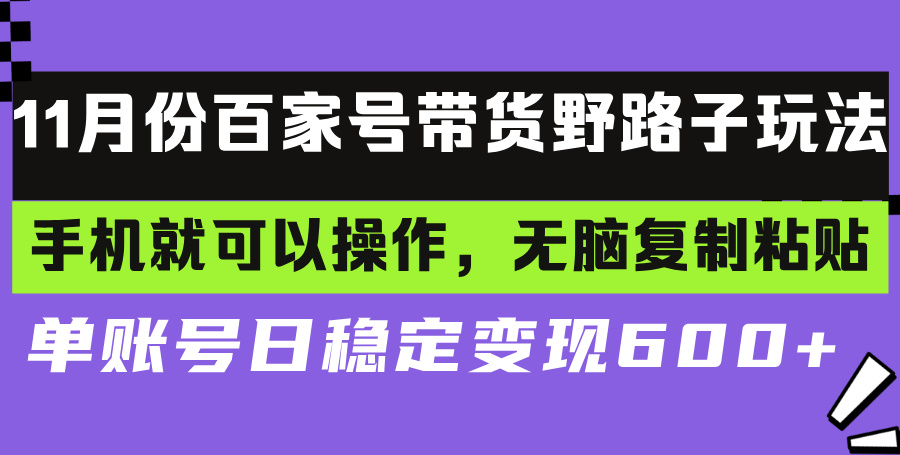百家号带货野路子玩法 手机就可以操作，无脑复制粘贴 单账号日稳定变现…-川融创客