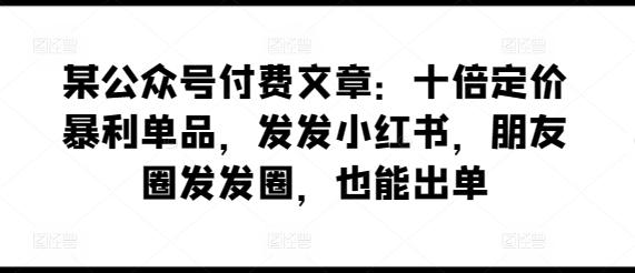 某公众号付费文章：十倍定价暴利单品，发发小红书，朋友圈发发圈，也能出单-川融创客