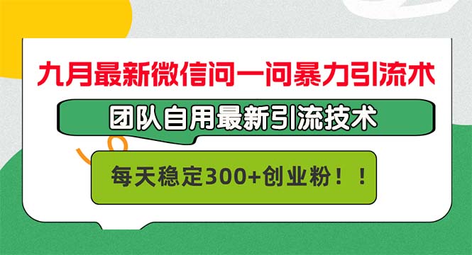 九月最新微信问一问暴力引流术，团队自用引流术，每天稳定300+创…-川融创客
