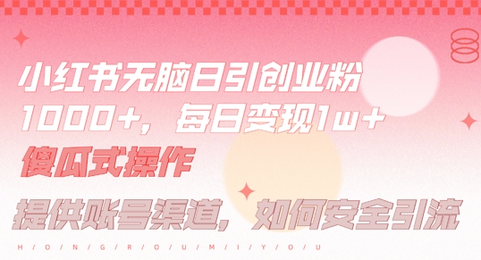 小红书无脑每日引流创业粉500+，小白每天只花半小时，躺赚长尾收益【揭秘】-川融创客
