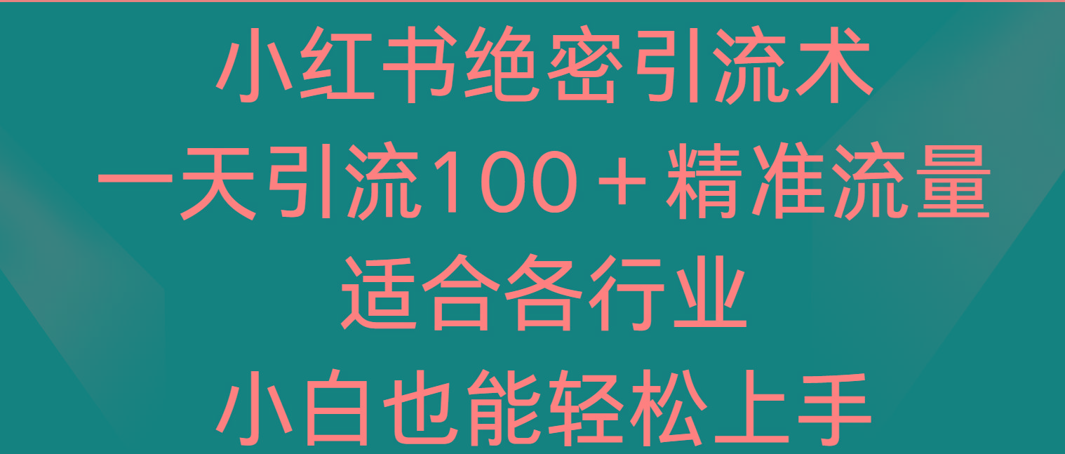 小红书绝密引流术，一天引流100＋精准流量，适合各个行业，小白也能轻松上手-川融创客