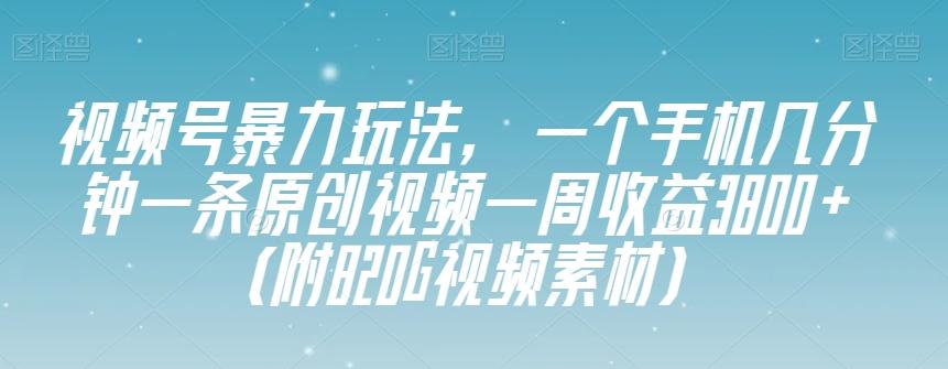 视频号暴力玩法，一个手机几分钟一条原创视频一周收益3800+（附820G视频素材）-川融创客