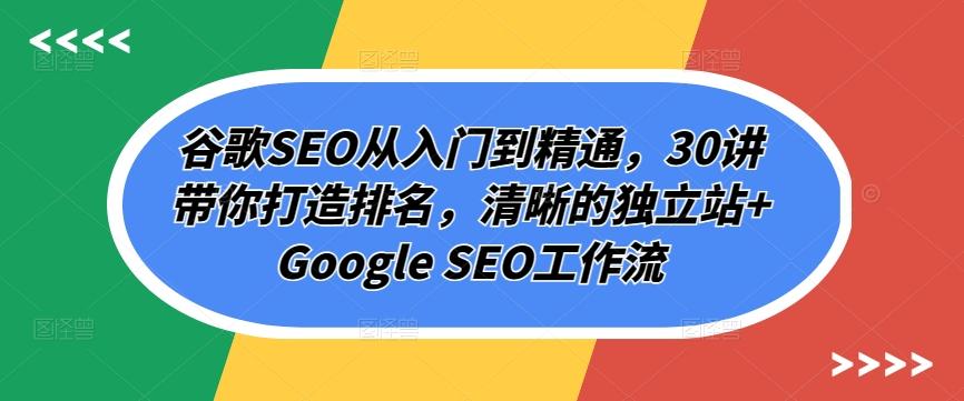 谷歌SEO从入门到精通，30讲带你打造排名，清晰的独立站+Google SEO工作流-川融创客