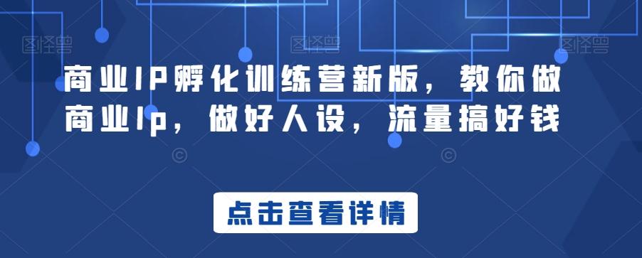 商业IP孵化训练营新版，教你做商业Ip，做好人设，流量搞好钱-川融创客