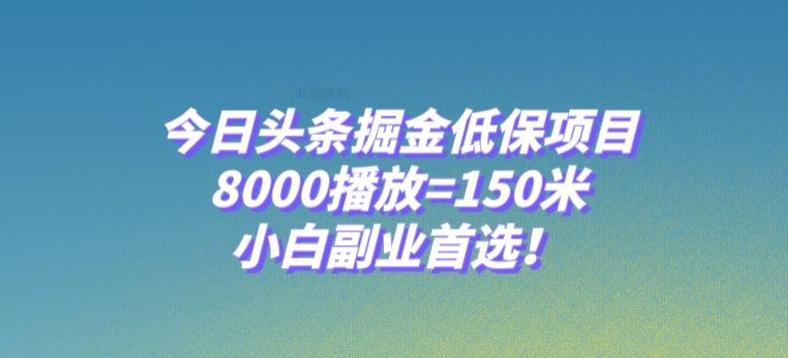 今日头条掘金低保项目，8000播放=150米，小白副业首选【揭秘】-川融创客