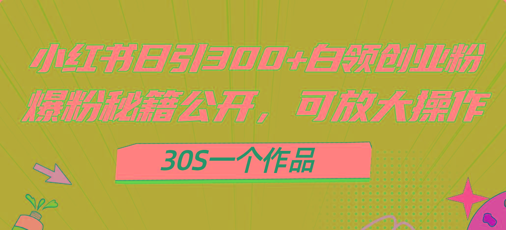 小红书日引300+高质白领创业粉，可放大操作，爆粉秘籍！30s一个作品-川融创客