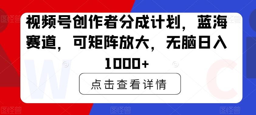 视频号创作者分成计划，蓝海赛道，可矩阵放大，无脑日入1000+-川融创客