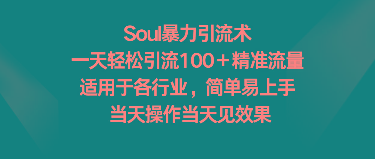 Soul暴力引流术，一天轻松引流100＋精准流量，适用于各行业，简单易上手！-川融创客