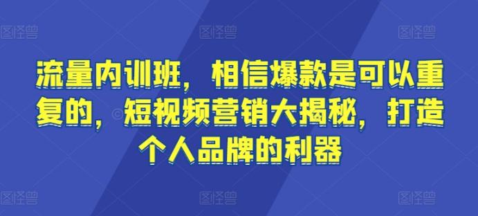 流量内训班，相信爆款是可以重复的，短视频营销大揭秘，打造个人品牌的利器-川融创客