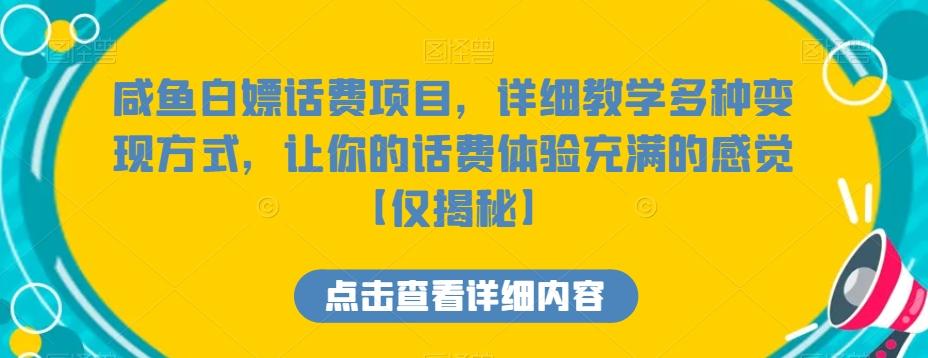 咸鱼白嫖话费项目，详细教学多种变现方式，让你的话费体验充满的感觉【仅揭秘】-川融创客