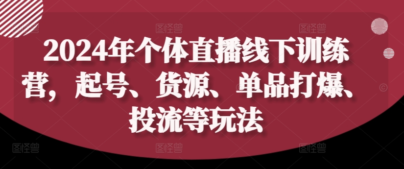 2024年个体直播训练营，起号、货源、单品打爆、投流等玩法-川融创客