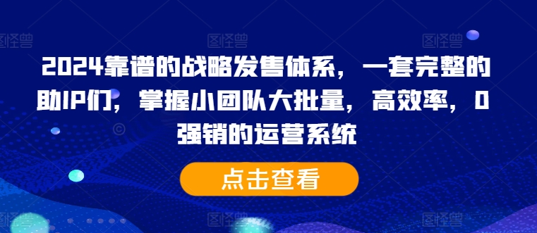 2024靠谱的战略发售体系，一套完整的助IP们，掌握小团队大批量，高效率，0 强销的运营系统-川融创客