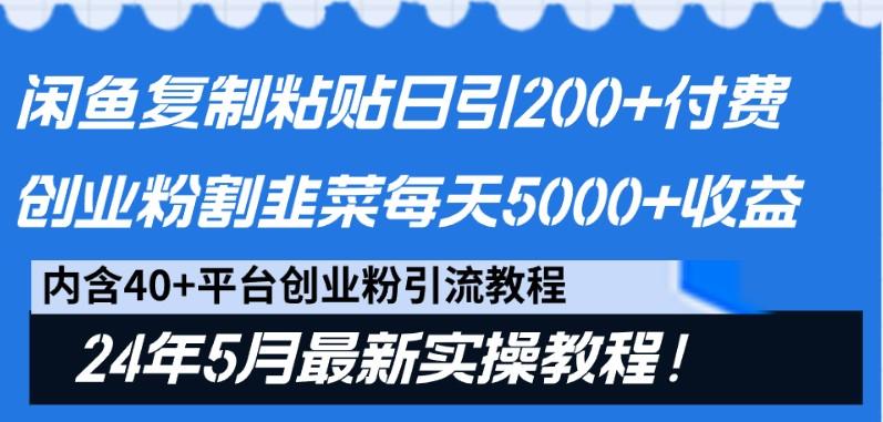 闲鱼复制粘贴日引200+付费创业粉，24年5月最新方法！割韭菜日稳定5000+收益-川融创客