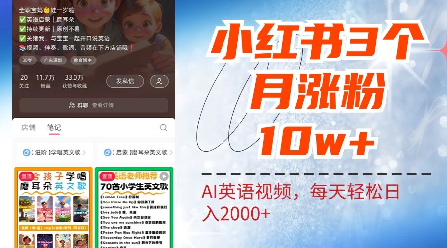 小红书三个月涨粉10W，AI英语视频0成本制作，每天轻松日入2000+-川融创客