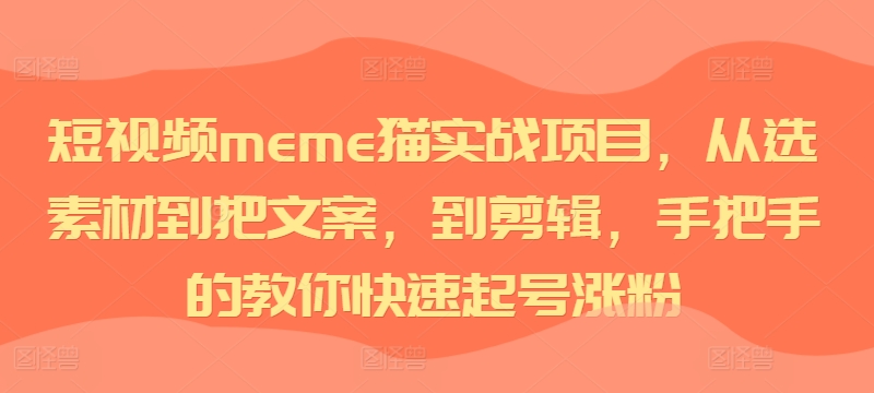 短视频meme猫实战项目，从选素材到把文案，到剪辑，手把手的教你快速起号涨粉-川融创客