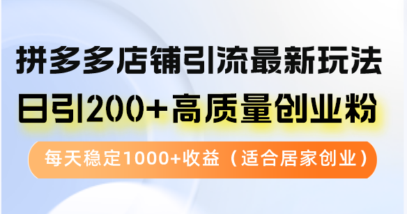 拼多多店铺引流最新玩法，日引200+高质量创业粉，每天稳定1000+收益(...-川融创客