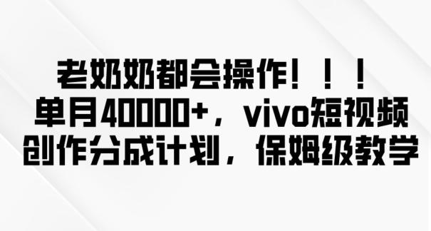 老奶奶都会操作，新平台无脑操作，单月40000+，vivo短视频创作分成计划【揭秘】-川融创客