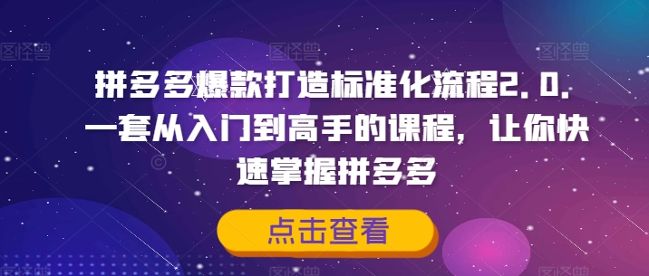 拼多多爆款打造标准化流程2.0，一套从入门到高手的课程，让你快速掌握拼多多-川融创客