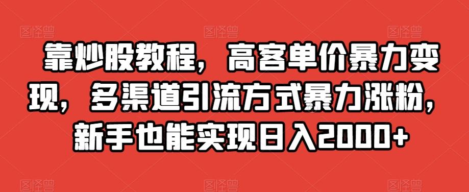 靠炒股教程，高客单价暴力变现，多渠道引流方式暴力涨粉，新手也能实现日入2000+【揭秘】-川融创客