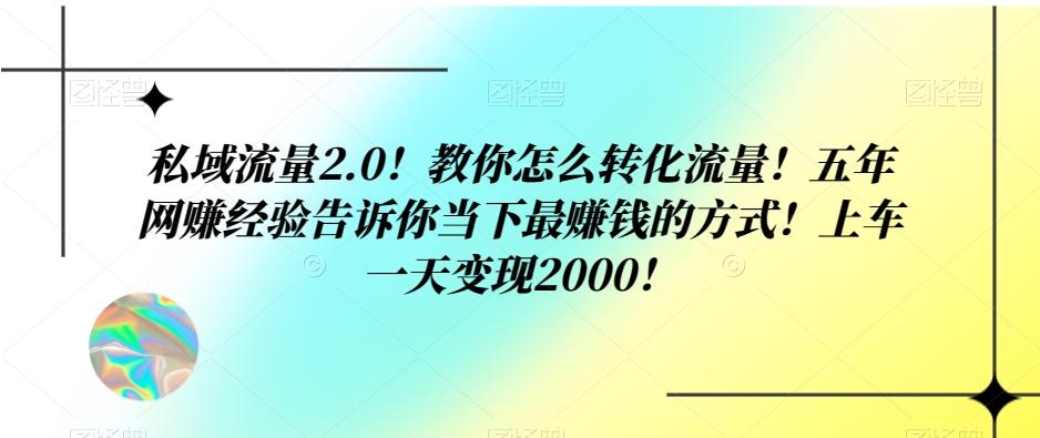 私域流量2.0！教你怎么转化流量！五年网赚经验告诉你当下最赚钱的方式！上车一天变现2000！-川融创客
