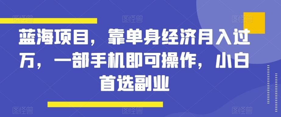 蓝海项目，靠单身经济月入过万，一部手机即可操作，小白首选副业【揭秘】-川融创客