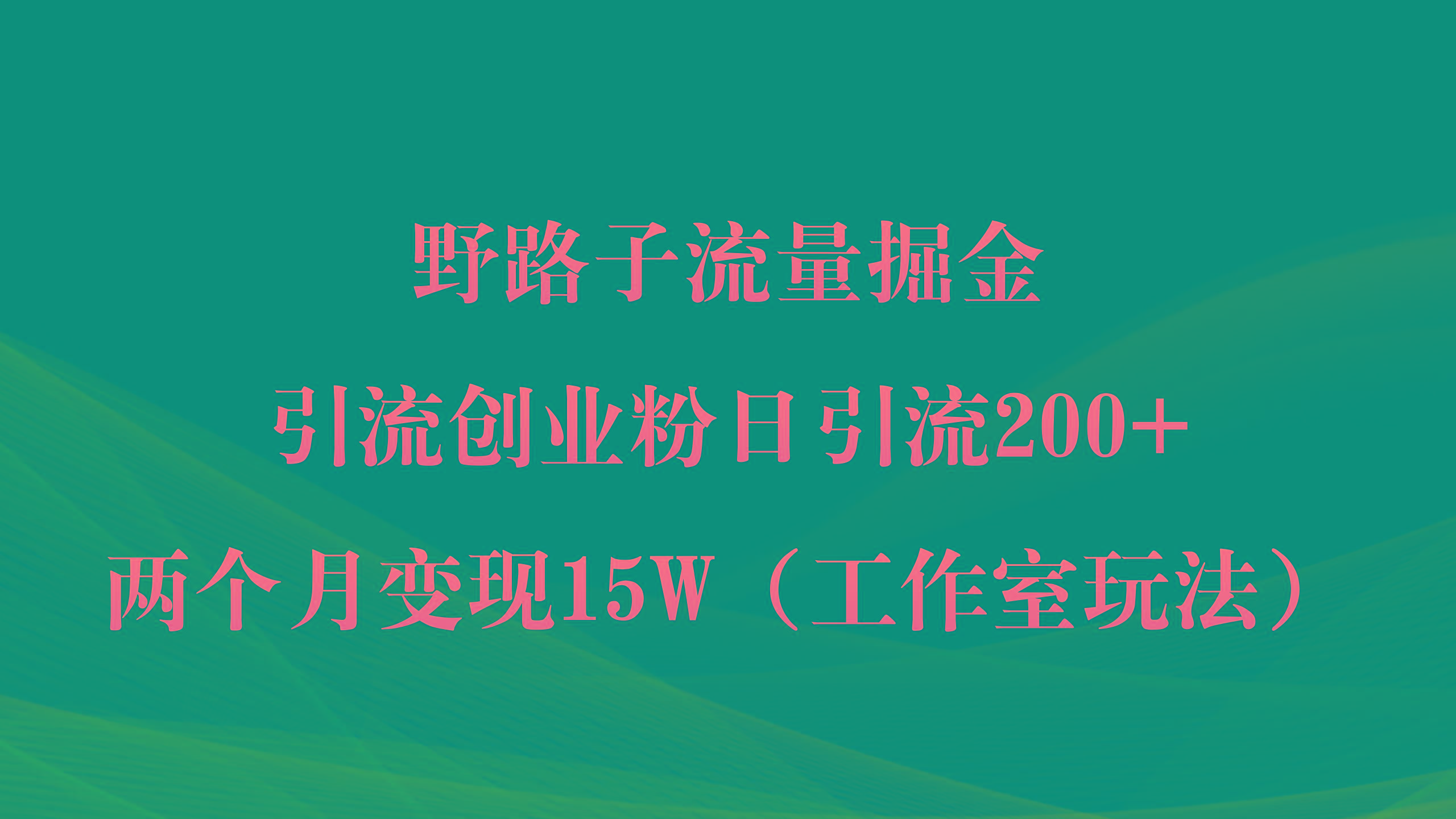 (9513期)野路子流量掘金，引流创业粉日引流200+，两个月变现15W(工作室玩法))-川融创客