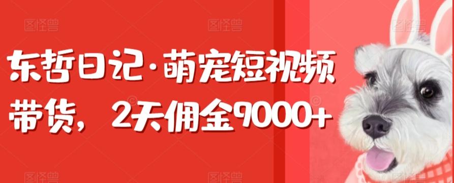 东哲日记·萌宠短视频带货,2天佣金9000+
