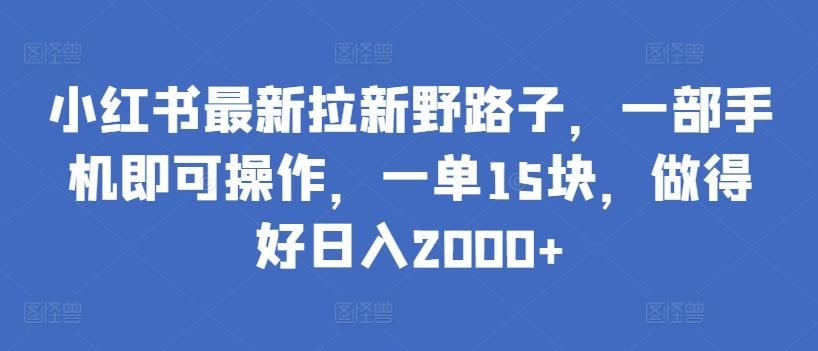 小红书最新拉新野路子，一部手机即可操作，一单15块，做得好日入2000+【揭秘】-川融创客
