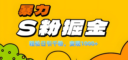 单人单机日引千粉,变现1k+,S粉流量掘金计划攻略【揭秘】-川融创客