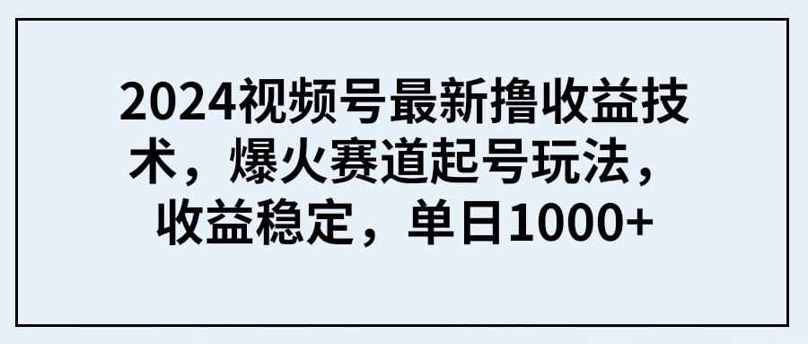 (9651期) 2024视频号最新撸收益技术，爆火赛道起号玩法，收益稳定，单日1000+-川融创客
