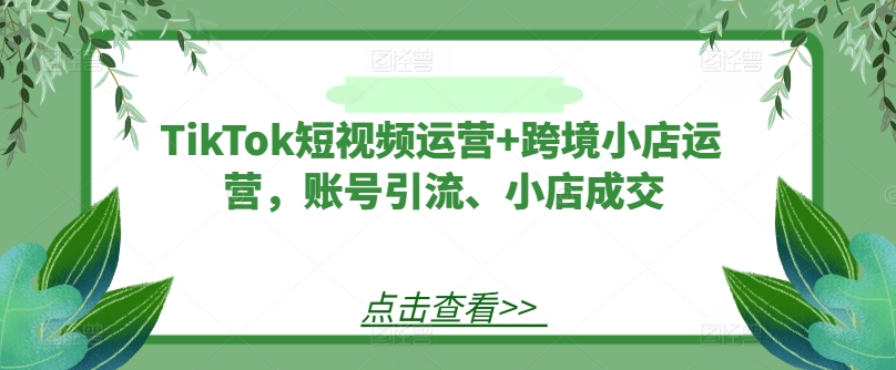 TikTok短视频运营+跨境小店运营，账号引流、小店成交-川融创客
