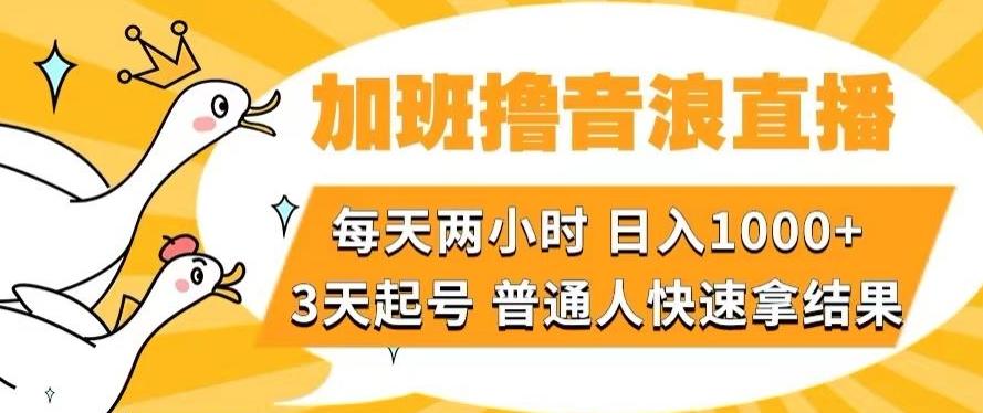 加班撸音浪直播，每天两小时，日入1000+，直播话术才3句，3天起号，普通人快速拿结果【揭秘】-川融创客