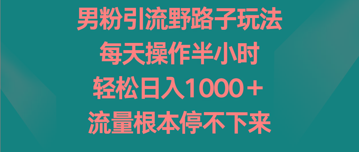 男粉引流野路子玩法，每天操作半小时轻松日入1000＋，流量根本停不下来-川融创客
