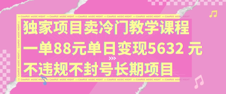 独家项目卖冷门教学课程一单88元单日变现5632元违规不封号长期项目【揭秘】-川融创客