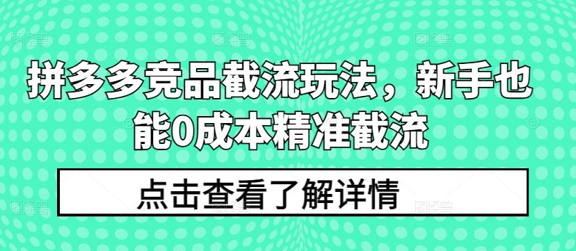 拼多多竞品截流玩法，新手也能0成本精准截流-川融创客