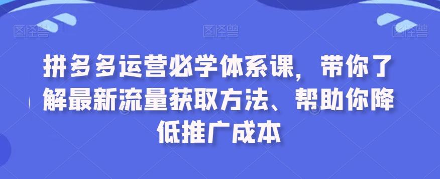 拼多多运营必学体系课，带你了解最新流量获取方法、帮助你降低推广成本-川融创客